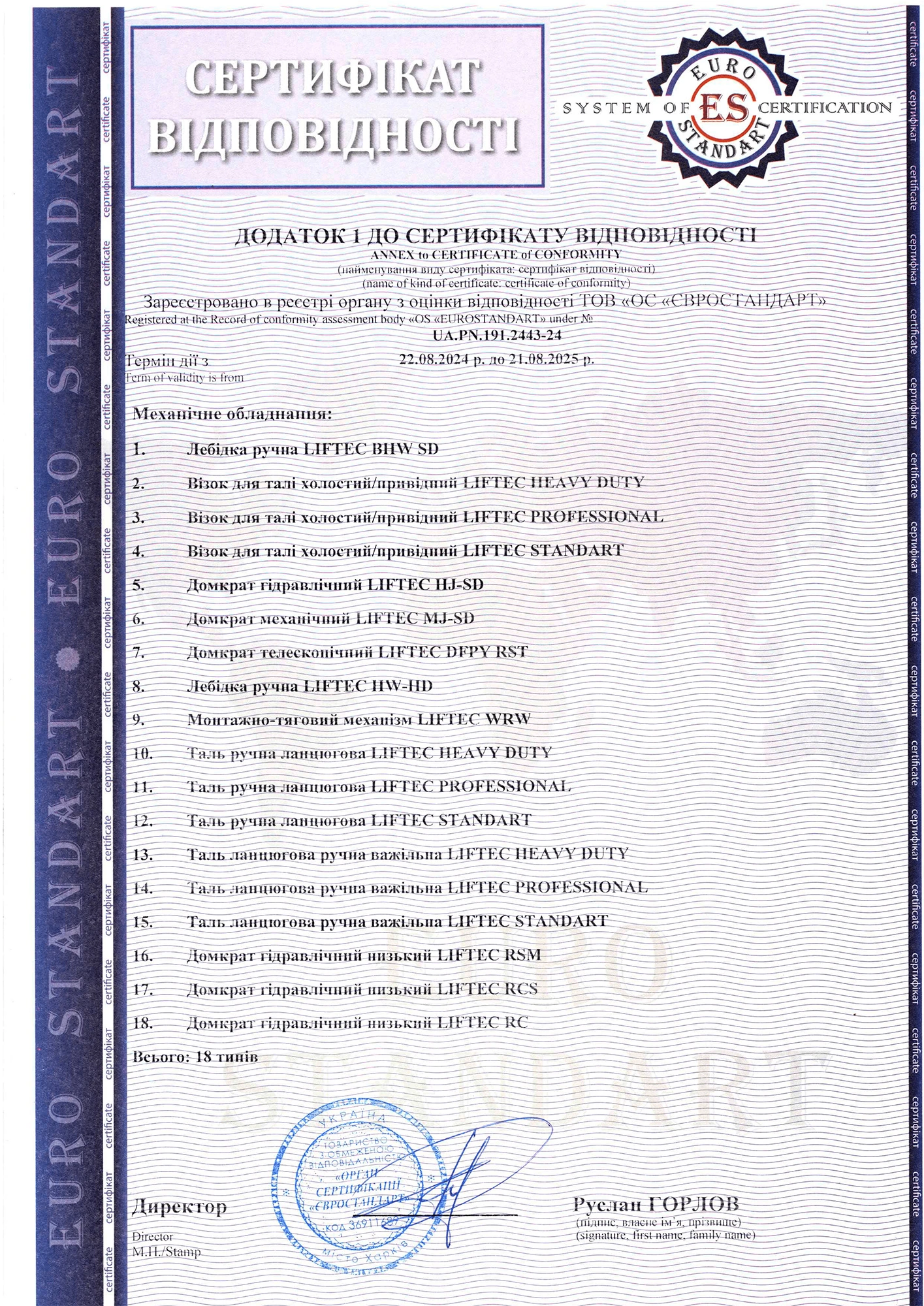 Талі ручні, лебідки, каретки LIFTEC